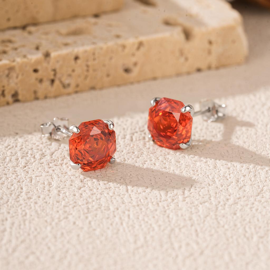 MODIAN 925 Silver Delicate Unisex Octagon Ear Stud Red Rose Cut Red CZ Stud Earrings For Women Fine Jewelry