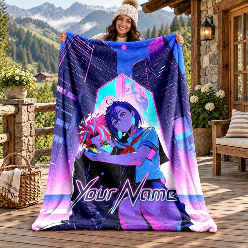 Dandadan Custom Name Flannel Blanket Personalized Soft Warm Plush Throw Blanket Customized Gift for Family Friends