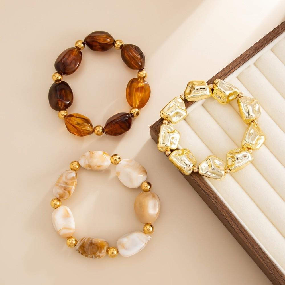 3 Pcs/Set Irregular Beaded Bracelets Bohemian Style Bangle Fashion Hand Chain  Women