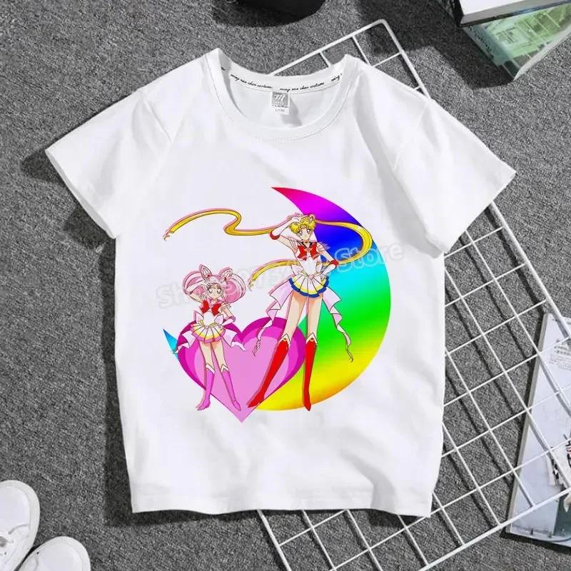 Unisex Summer White Shortsleeved Sailor Moon Tshirt Pretty Sailor Moon Design Casual Top For Children Adults