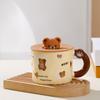 Cute Ceramic Cup with Lid Student Breakfast Cup Cartoon Bear Mug Large Capacity Gift Water Cup Household Set