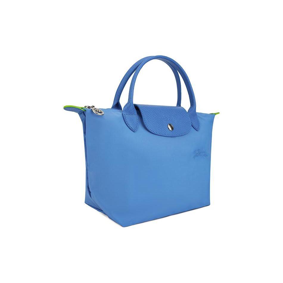Longchamp Le Pliage Green Однотонная с кнопкой Складная отделка Холщовая сумка-тоут из переработанного материала Маленькие женские сумки-тоут Синий василек L1621919P82