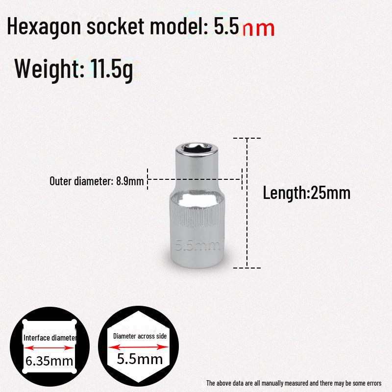Шестигранный торцевой ключ Xiaofei 1/4", короткая головка 6,3 мм из хром-ванадиевой стали