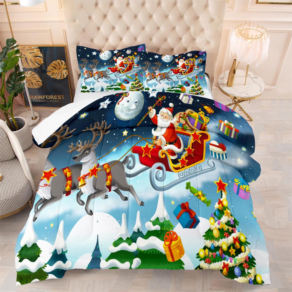 Стеганое одеяло Fat Quilt 3D цифровая печать Рождественское Перо Шелк Хлопок Наволочка Комплект из трех предметов