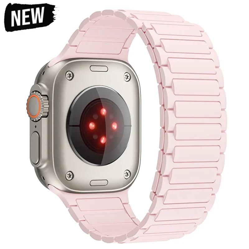 Магнитный спортивный ремешок для Apple Watch Ultra 2 49мм 46мм 45мм 44мм 42мм 38 40 41мм Силиконовый ремешок для IWatch Серии 10 9 8 7 6 5 4