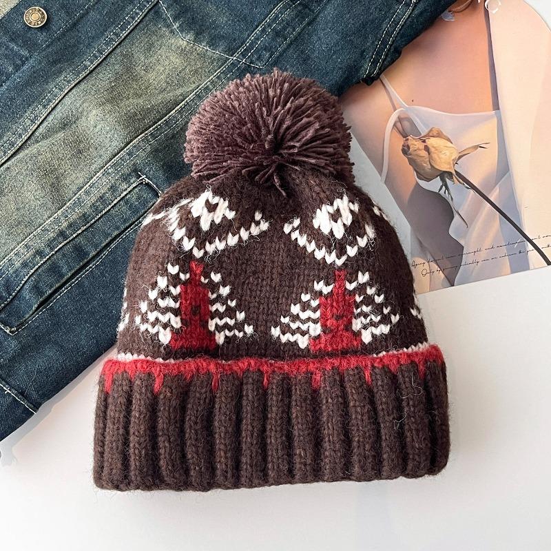 Women S Fair Isle Style Knit Beanie Autumn Winter Warm Cap