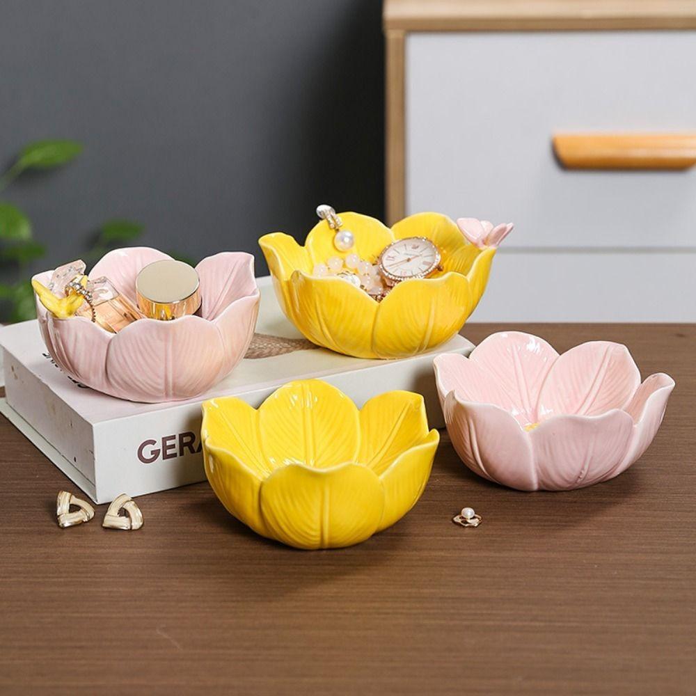 Solid Flower Jewelry Tray Petal Design Trinket Tray Luxury Small Trinket Dish Office Desk