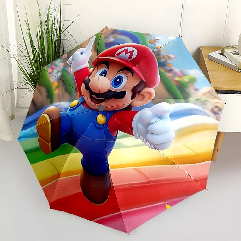1pc Mario Adventure Automatic Open/Close Folding Umbrella, Windproof 8 Rib Construction, Lightweight Travel Umbrella,0903224