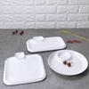 Hand-painted Pure White Ceramic Plate with Integrated Vinegar Dish for Dumplings, Shrimp, Vegetables, Fries & More.