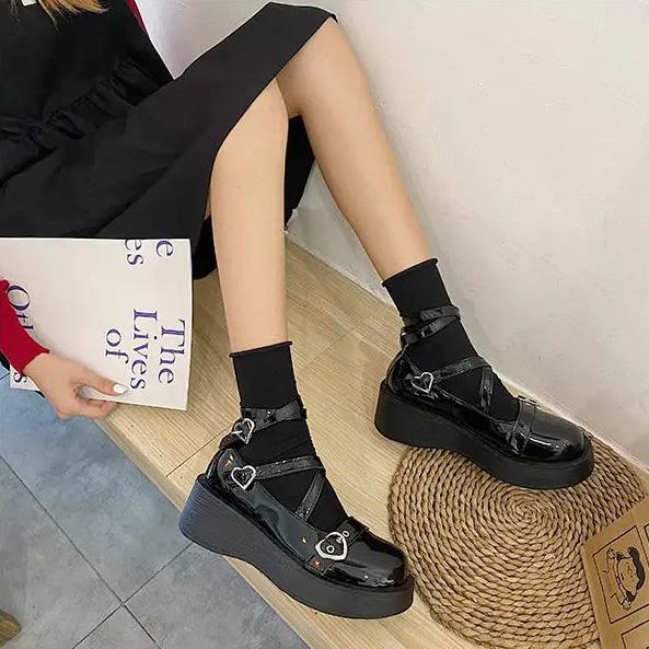 Туфли в стиле Лолиты, женские туфли на каблуке и платформе, Мэри Джейн, с ремешком и пряжкой в ​​виде звезды, женские туфли Мэри Джейн с перекрестной завязкой и заклепками для девочек, повседневные туфли в стиле каваи