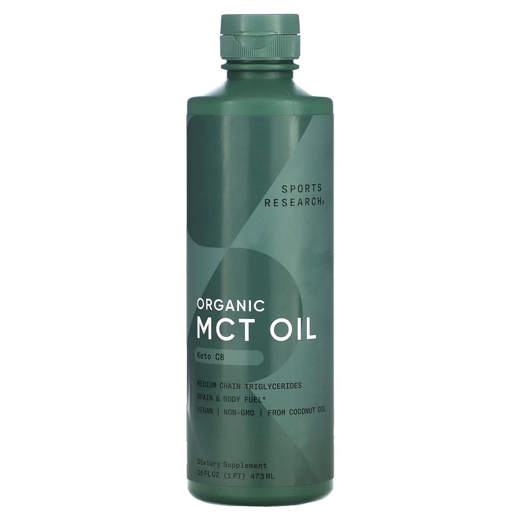 Sports Research Organic MCT C8 Oil, Unflavored, 16 Fl Oz (473 Ml)