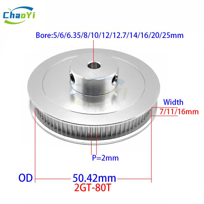 2GT 80 Teeth Timing Pulley Bore 5/6/6.35/8/10/12/12.7/14/16/20/25mm For Drive Belt Width 6-15mm GT2 3D Printer Synchronous Wheel