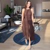 Элегантное длинное платье без рукавов, женское, облегающее, однотонное, с О-образным вырезом, однобортное, А-силуэтное, платья, лето 2025, новые женские модные платья