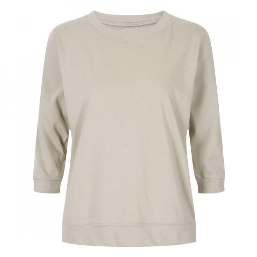 Shop Women Round Neck 5 LengTh Side SliT Banding ShorT Sleeve T shirT Beige D1