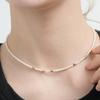 BONBEAU Bebe Silver Heart Water Pearl Necklace Silver Mini Heart Freshwater Pearl Choker Silver Necklace 3mm