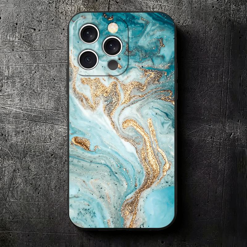Мягкий чехол для телефона с узором из золотого гранита и мрамора для iPhone 16 16E 17 Air 15 Pro Max 14 Plus 13 Mini 11 12 7 Черная задняя крышка