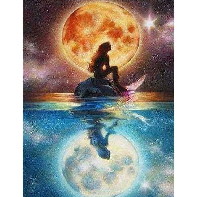 Полный круглый дрель 5D Алмазная Русалка Вышивка Фотографии Стразами Розы Мозаика Подсолнух Алмазная картина Настенный декор