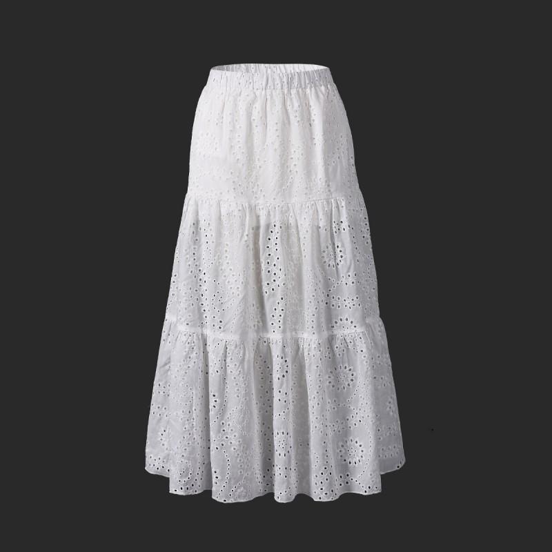 Womens Embroidered Hollow Maxi Skirt Vacation Style Flowy A-Line