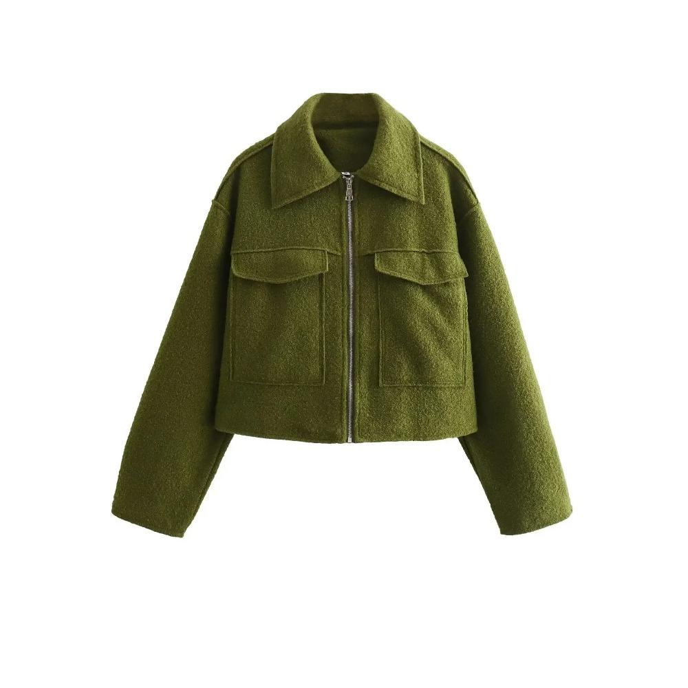 Autumn New Product Women's Fashion and Casual Versatile Polo Collar Long Sleeve Zipper Short Jacket Coat