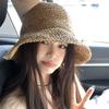 Women Summer Handwoven Rainbow Straw Hat Korean Fashion Wide Brim Breathable Cap for Beach Travel Sun Coverage