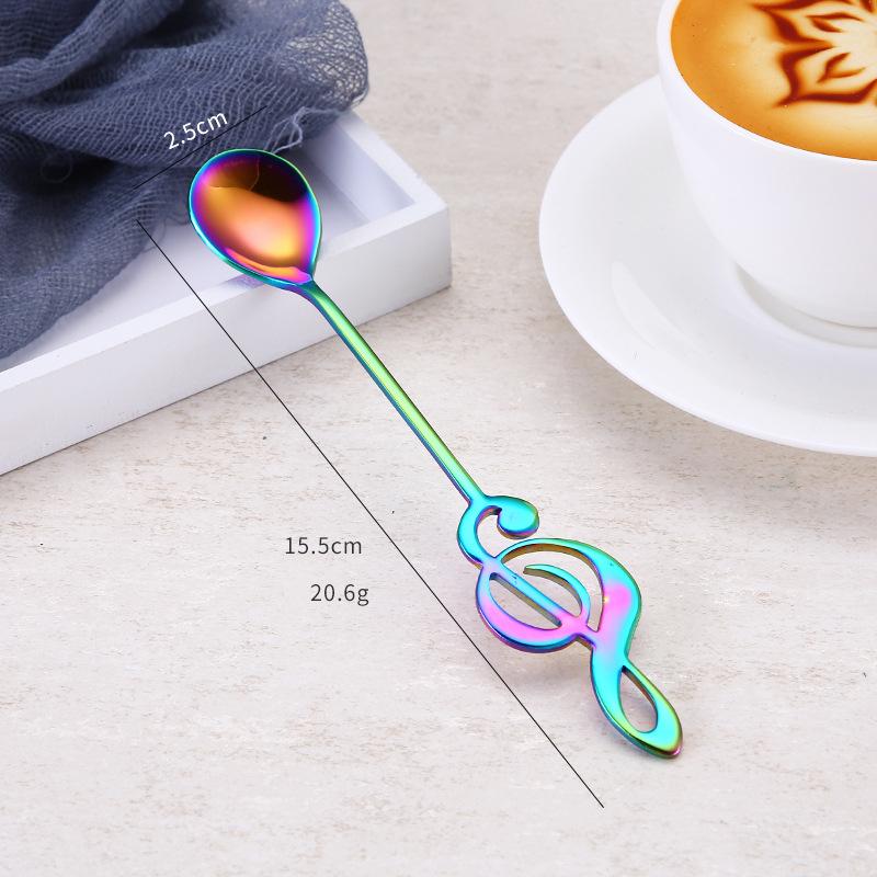 Coffee Stirring Spoon Musical Notes Shaped Long Handle Stainless Steel 7 Colors Dessert Ice Cream Mixing Scoops Drink Tableware