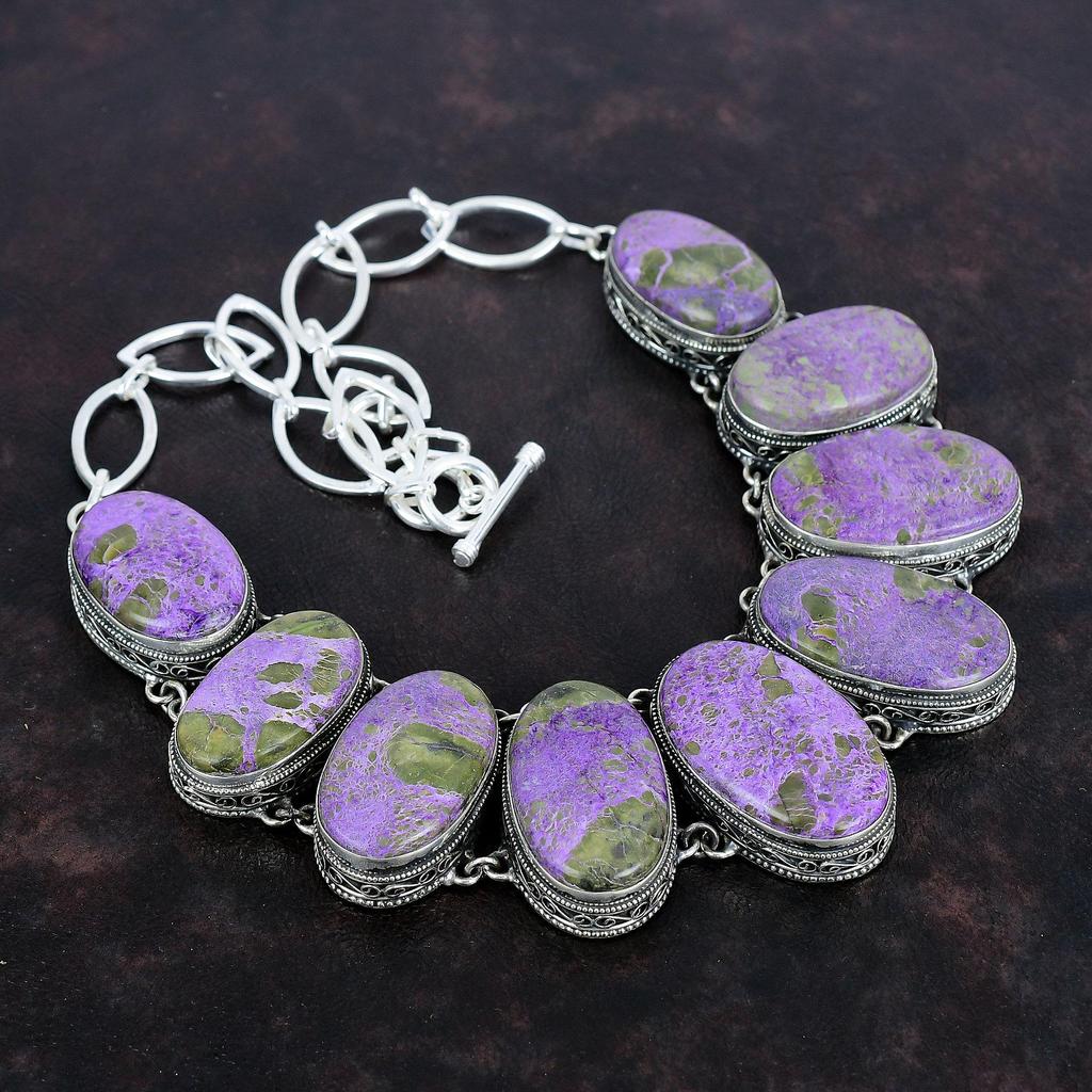 Purpurite Gemstone Necklace Handmade Jewelry 925 Sterling Silver Necklace Adjustable Chain Necklace Antique Vintage Necklace Gifts For Women