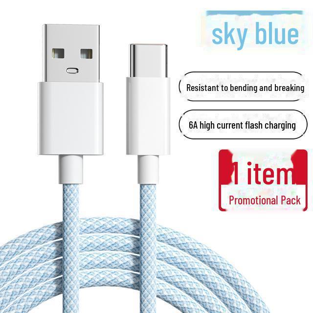 Кабель для быстрой зарядки Type-C 6A в оплетке для передачи данных Huawei P30/P40, Nova 7, Honor 9X — совместим с мобильными телефонами