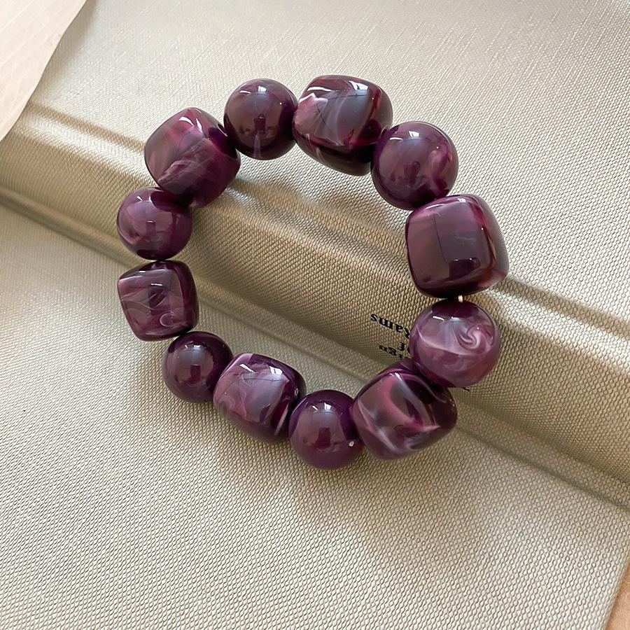 Irregular Imitation Marble Oval Acrylic Beads Bracelets Smudging Elastic Beaded Strand Bracelet Bangles Trendy Stack Jewelry D