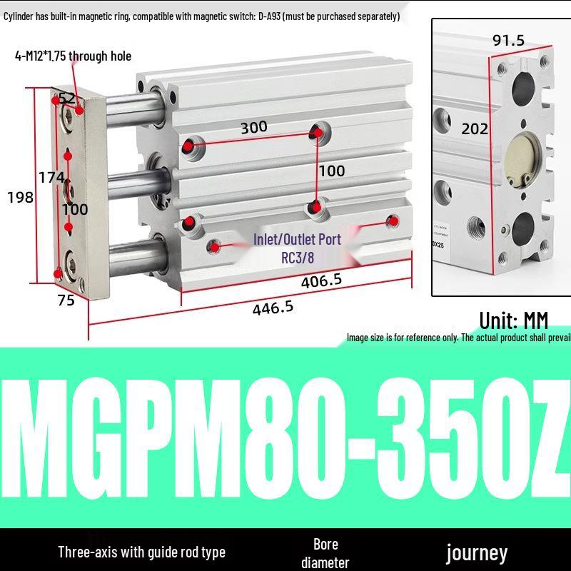 Compact Three-Axis Pneumatic Guided Rod Cylinder 12/16/20/25/32-10/20/40/50/75z