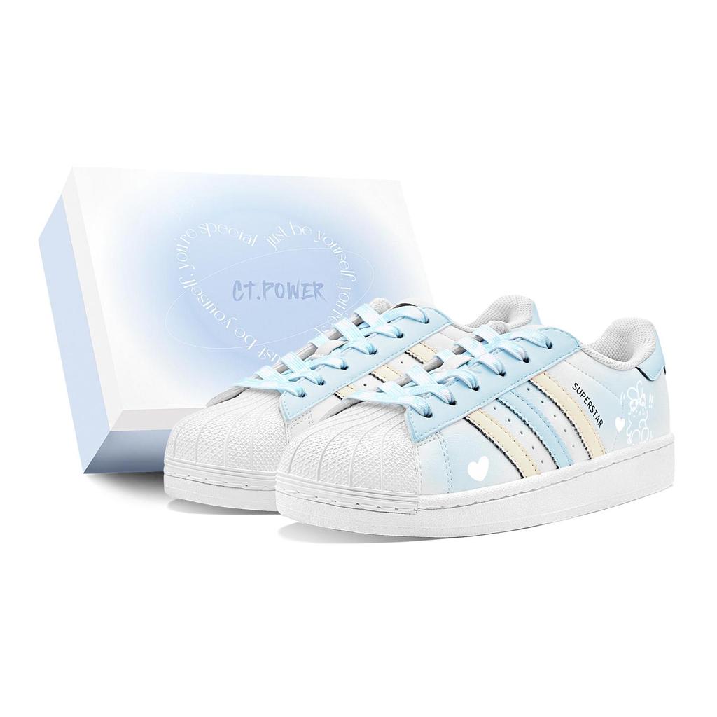 Adidas Originals Superstar 2 Skateboard Shoes Women's Low Top White/Yellow/Blue JH9976(Team1655-S-BOX)