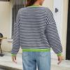 Женская мода повседневный полосатый свитер-пуловер осень и зима цветной трикотаж с V-образным вырезом