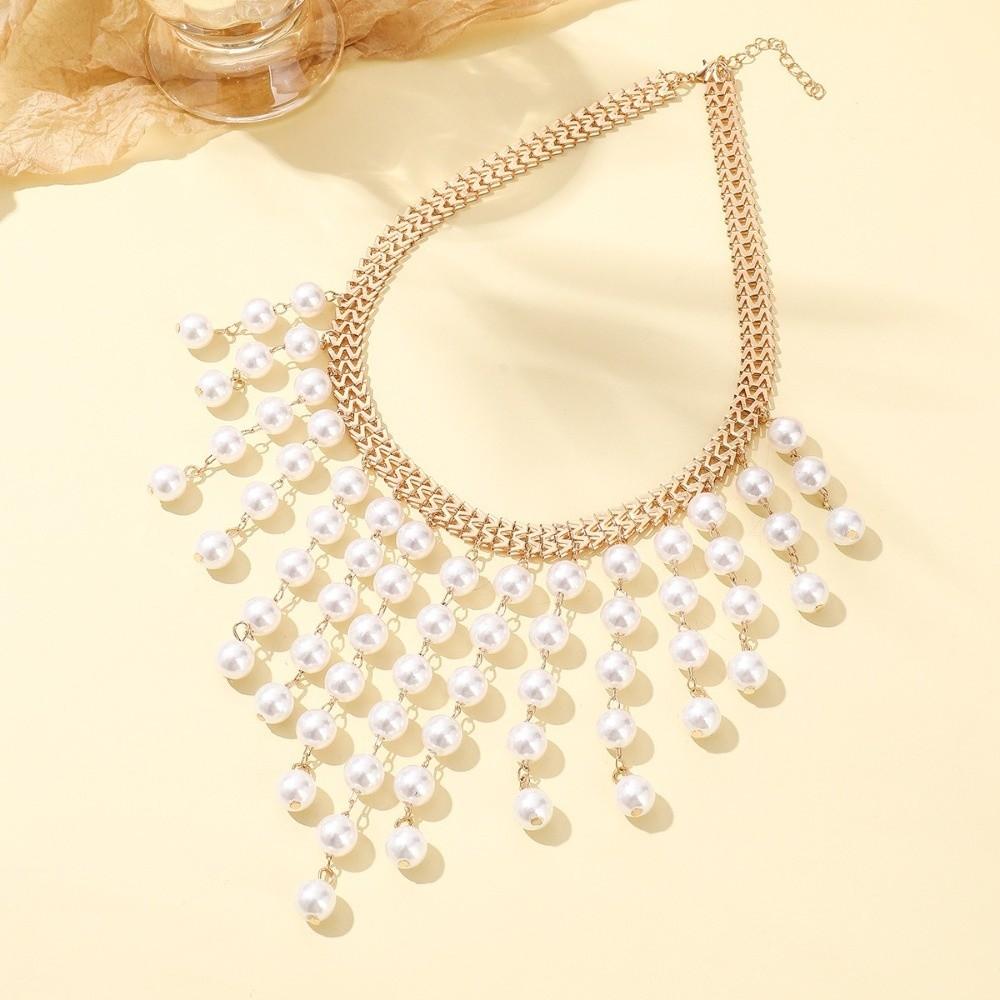 Collar Collarbone Neck Chain Imitation Pearl Clavicle Chain Exaggerated Necklace  Party Jewelry