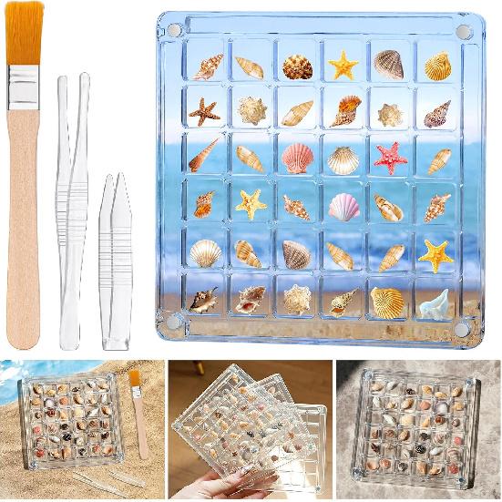 Seashell Display Box – 36 Grid Clear Acrylic Shell Holder & Organizer Case with Magnetic Lid for Sea Shell Collection, Crystals & Mini Collectibles