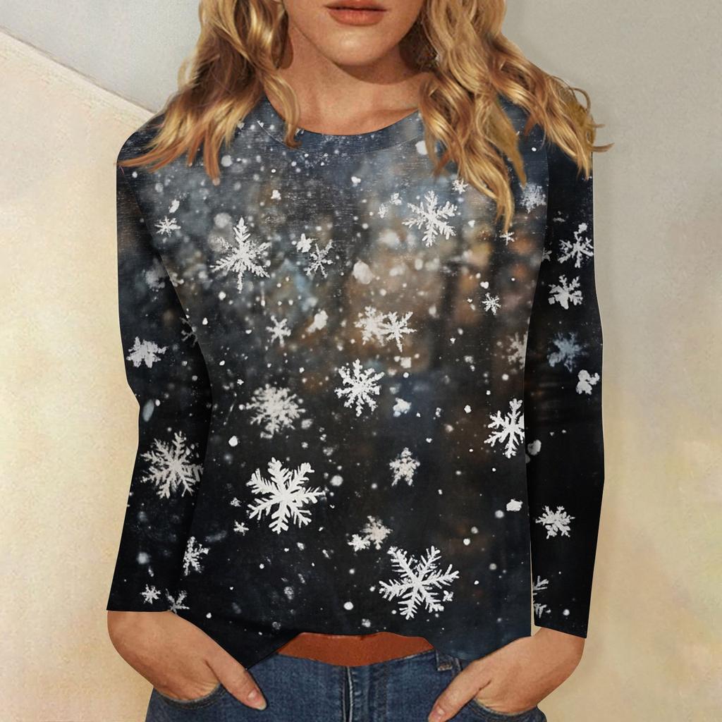 Рубашки с длинным рукавом для женщин Милые принты Футболки Блузки Повседневные Большие размеры Базовые топы Пуловеры Рождественские