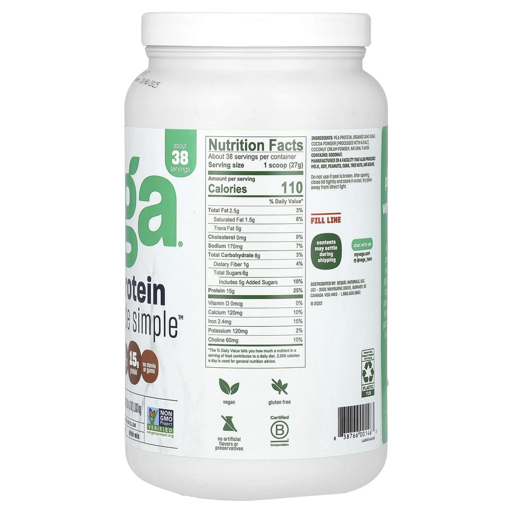 Vega Simple Plant Protein, Dark Chocolate, 2 Lb 4.3 Oz (1.03 Kg)