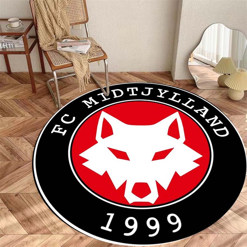 Круглый ковер FC Midtjylland Белая Воронья Голова Круглая Зональная Ковровая Поверхность Датский Футбол Круглый Ковер на Пол Коврик для Игрового Кресла Гостиной Спальни Декор Дома