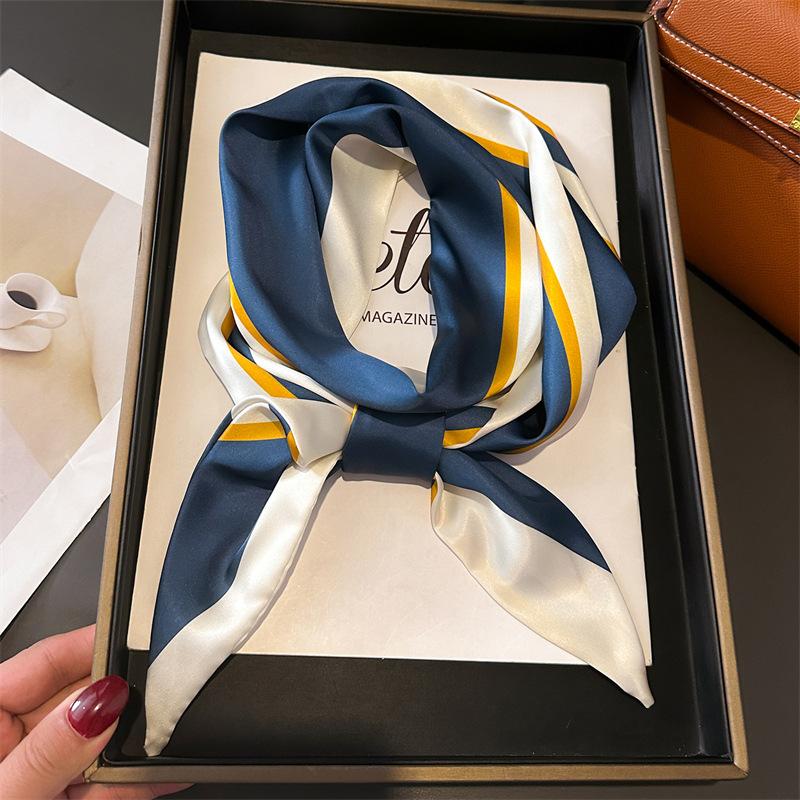 Women Luxury Design Silk Scarf Satin Hair Hairband Tie Neck Scarf Narrow Slanted Ribbon Neckerchief For Wedding Occupation