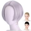 CaseEden Cosplay Wig, Short, 30cm, Center Part, Heat Resistant, Silver, Includes 2 Wig Nets