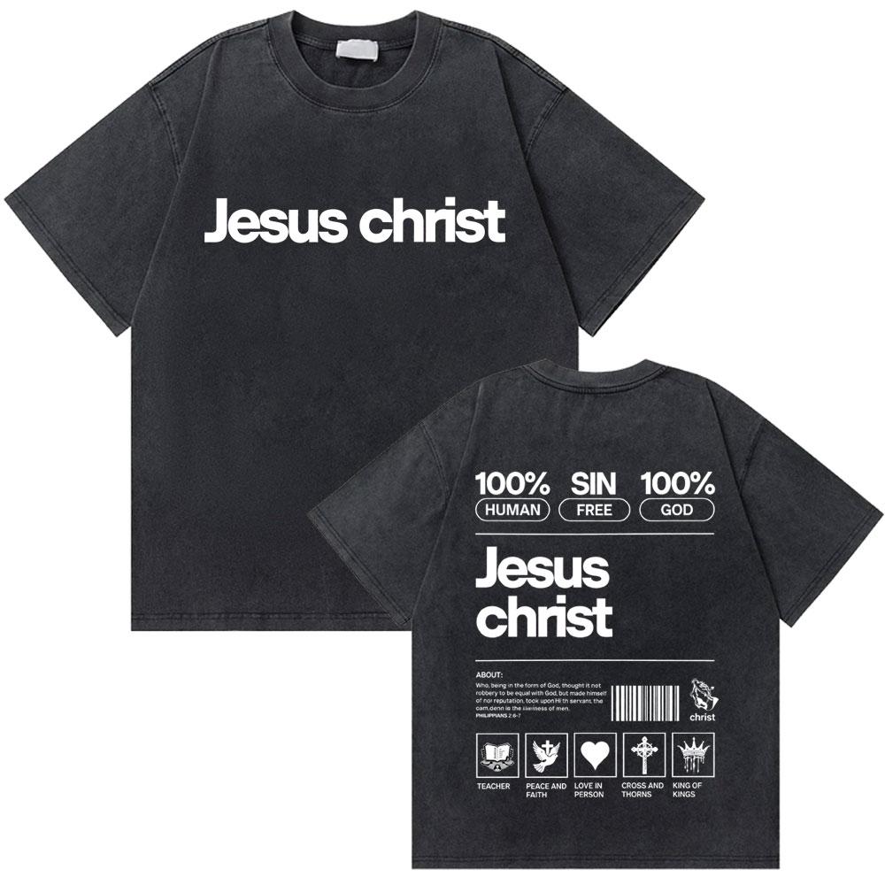 Washed Vintage Christian Jesus Graphic Tshirt Male High Quality Cotton Tshirts Men Hip Hop Gothic Oversized T Shirt Streetwear