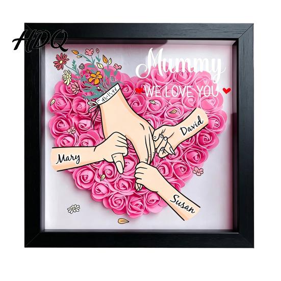 Personalized Family Keepsake Mommy Holding Hands Shadow Box with Ring And Manicure Custom Mother