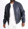 Stylish Men 100% Real Soft Lambskin Leather Navy Blue Bomber Jacket Handmade