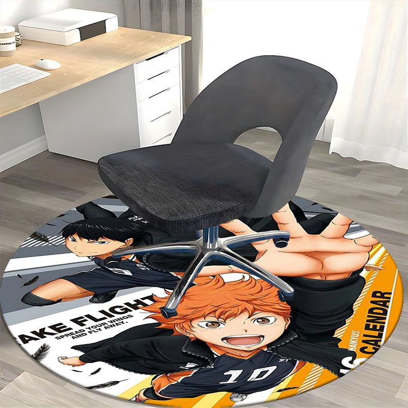 1pc Haikyuu!! Anime Round Carpet - Office Chair Mat, Anti-Slip Rug with "Take Flight Spread Your Wings Fly Away" Design, Gift, Suitable for Office, Li