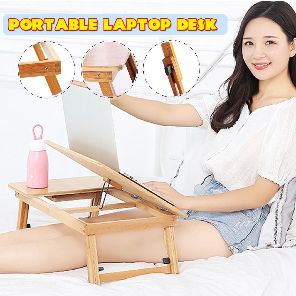 Folding Portable Bamboo Laptop Table Sofa Bed Office Laptop Stand Desk With Fan Bed Table For Computer Notebook Books New