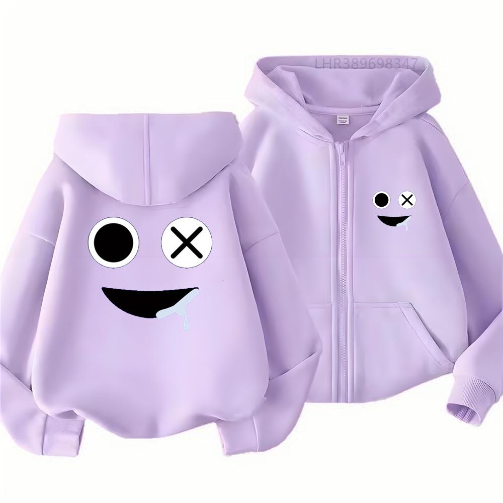 Thickened, long-sleeved, hooded zip-up jacket for children (ages 3–12)—a casual sweatshirt featuring elements from the game "Rainbow Friends."