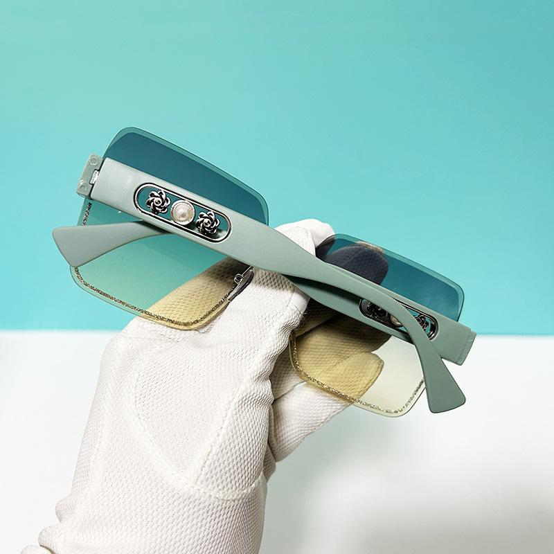 Солнцезащитные очки без оправы с отделкой Модные квадратные с большой оправой Коричневые солнцезащитные очки Женские Высококлассные Жемчужные очки