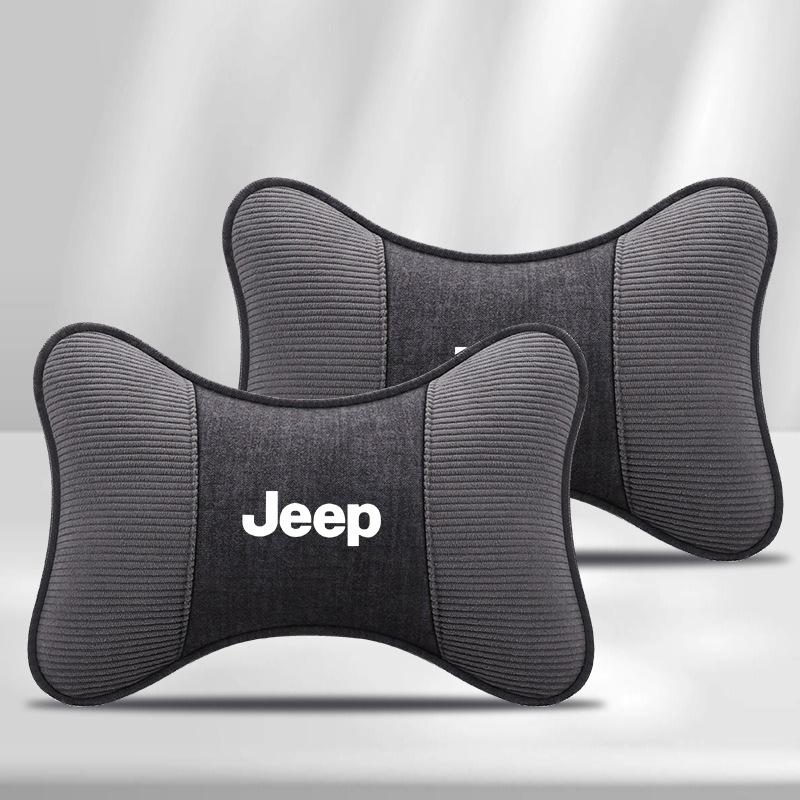 2Pcs Car Seat Headrest Auto Logo Neck Pillow For Jeep Renegade Compass Grand Cherokee Wrangler JK Gladiator Keychain Accessory