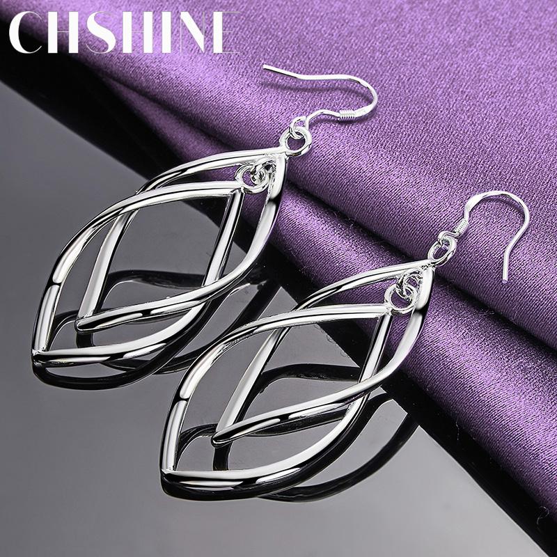 CHSHINE стерлингового серебра 925 пробы двойной лист серьги-рамки для женщин Свадебная вечеринка модные очаровательные ювелирные изделия