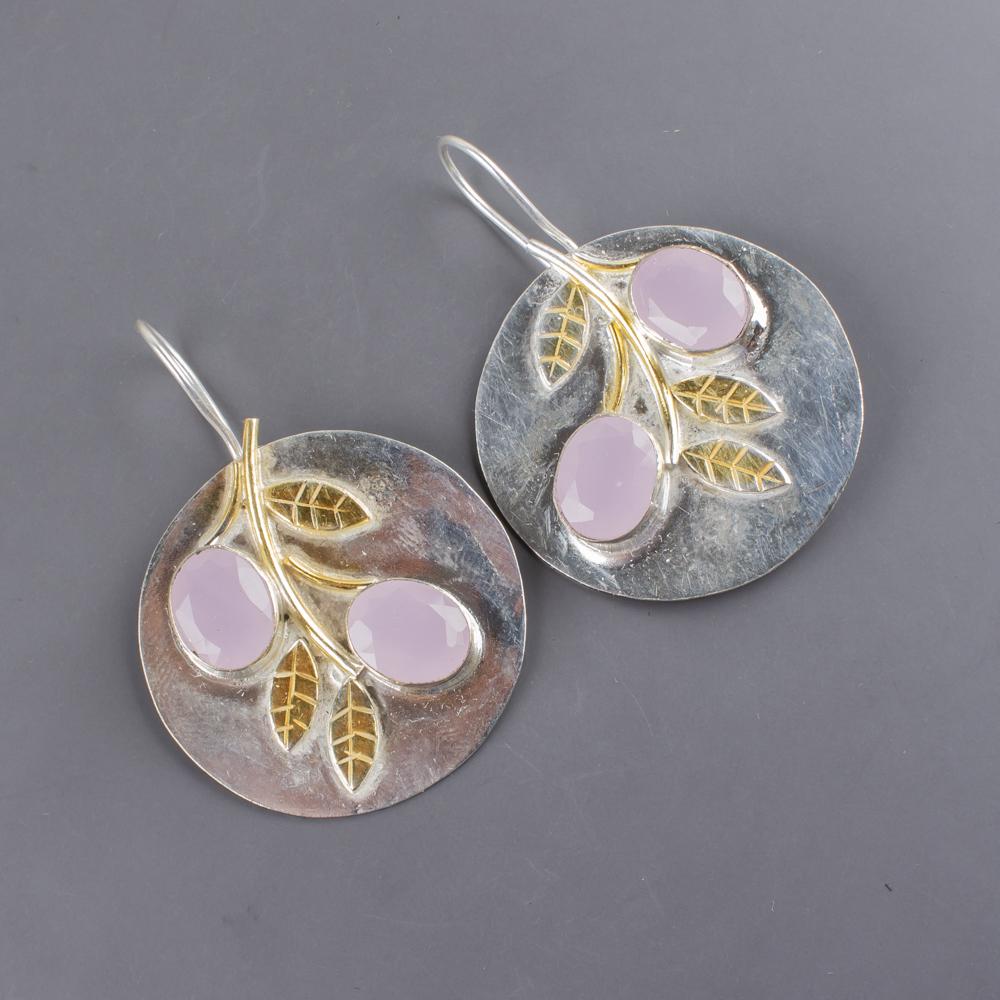 Серьги с розовым халцедоном, Ювелирные изделия из стерлингового серебра 925 пробы ручной работы, Дизайнерские серебряные серьги, Подарок для сестры