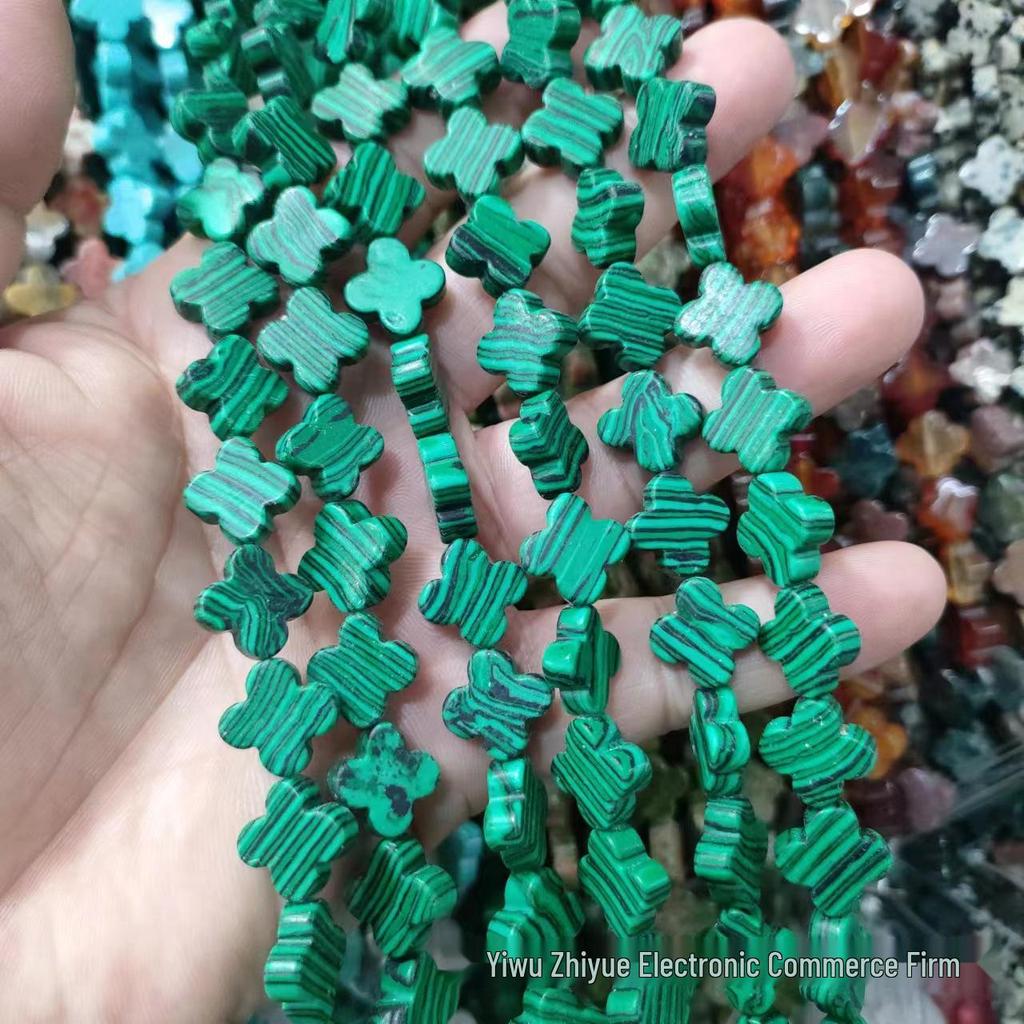 14mm Natural Crystal Agate Four-Leaf Clover Beads for DIY Jewelry