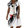 3D Summer Fashion V-neck Women Dress Ladies Short Sleeve Printed Abstract Lines Dress Loose Casual Dress for Women 2022 Summer